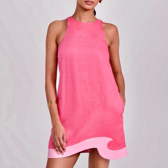 πΊπHPππΊ NWT Staud Allori Mini Dress Coral Paradise/Pearl Pink - Picture 3 of 16